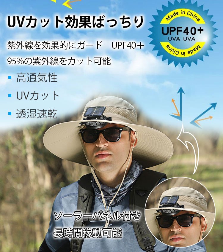 ソーラー扇風機付きUVカット帽子