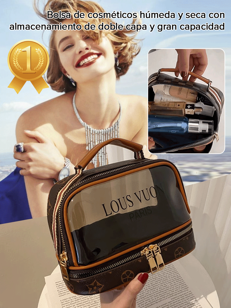 Bolsa de cosméticos húmeda y seca con almacenamiento de doble capa y gran capacidad