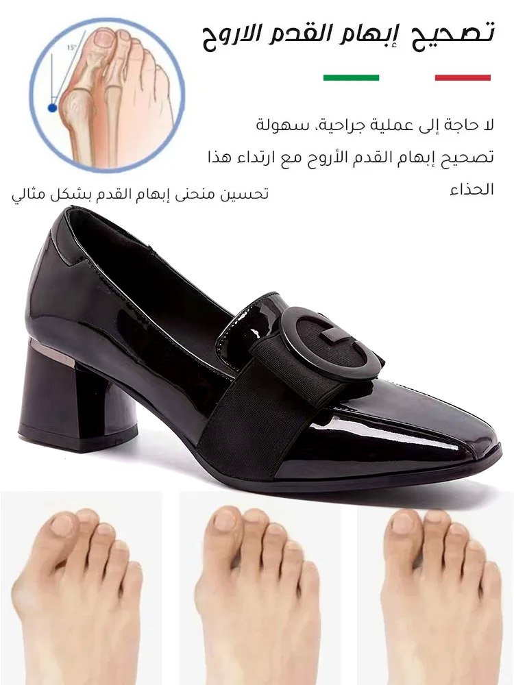 حذاء جلد إيطالي ذو نعل ناعم وكعب عريض متوسط الطول