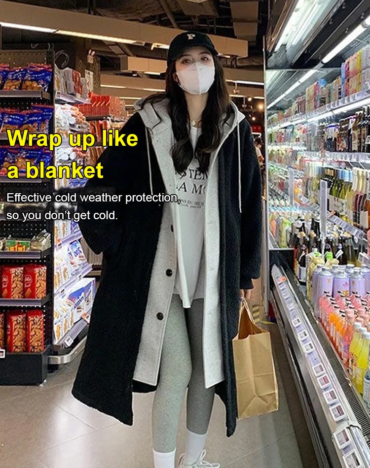 Fake Two Piece Lamb Flannel Hooded Jacket