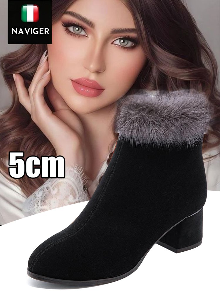 بوت قصير أنيق مع كعب سميك ومقدمة مدببة