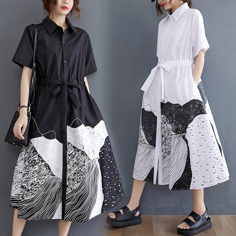 ボウタイウエストマーク落書きポケット付きワンピース