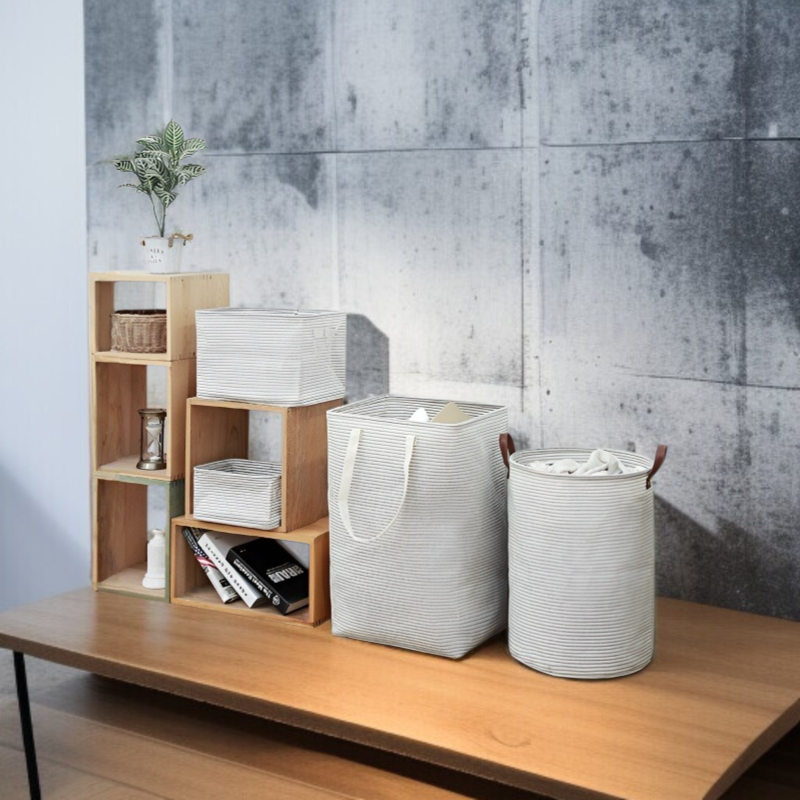 스트라이프 디자인 라지 세탁 바구니
