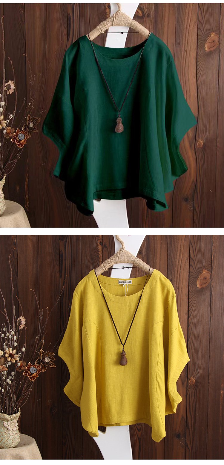 ナチュラルカラーの綿麻レディースプルオーバー