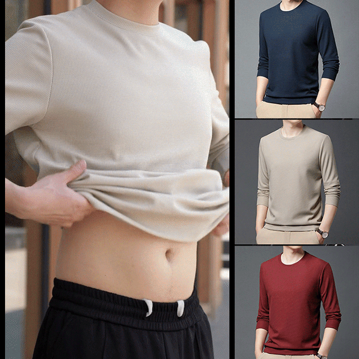 【High Quality】Round Neck Waffle Elastic Slim Fit Top