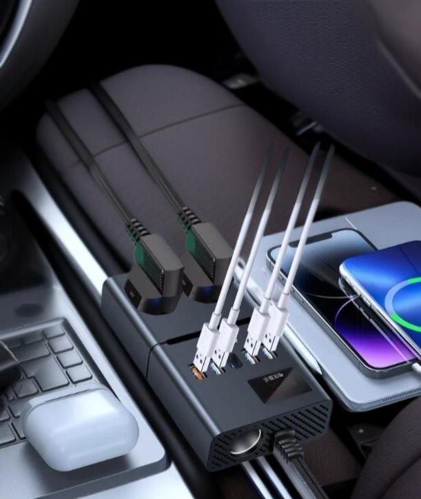 カー・パワー・コンバーター 家庭用デジタルディスプレイ車インバーター 超高速充電バン充電ソケットコンバーター