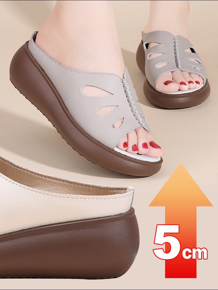 شبشب مجوف إيطالي مع نعل سميك من جلد البقر