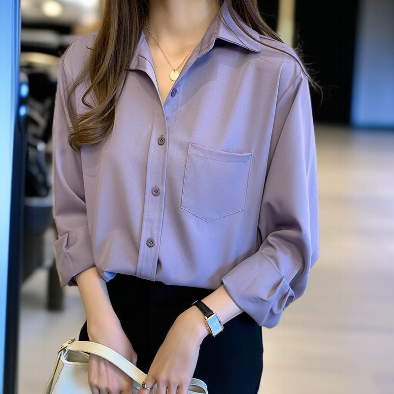 レディース用タロパープルシフォン長袖シャツ正面画像