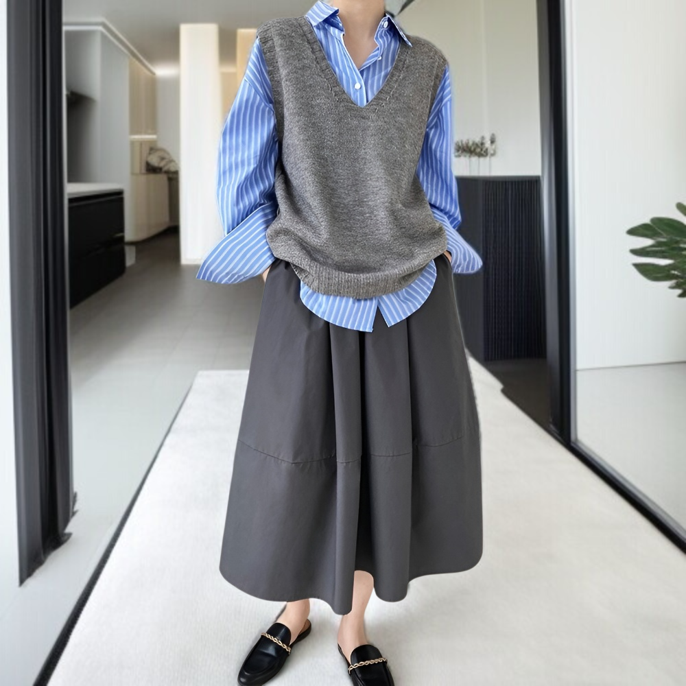 데일리룩 하이웨스트 볼륨 스커트 스타일링