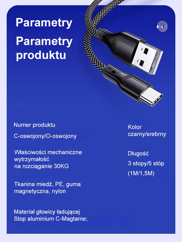 Technologia czarna] Kabel do szybkiego ładowania danych z absorberem magnetycznym