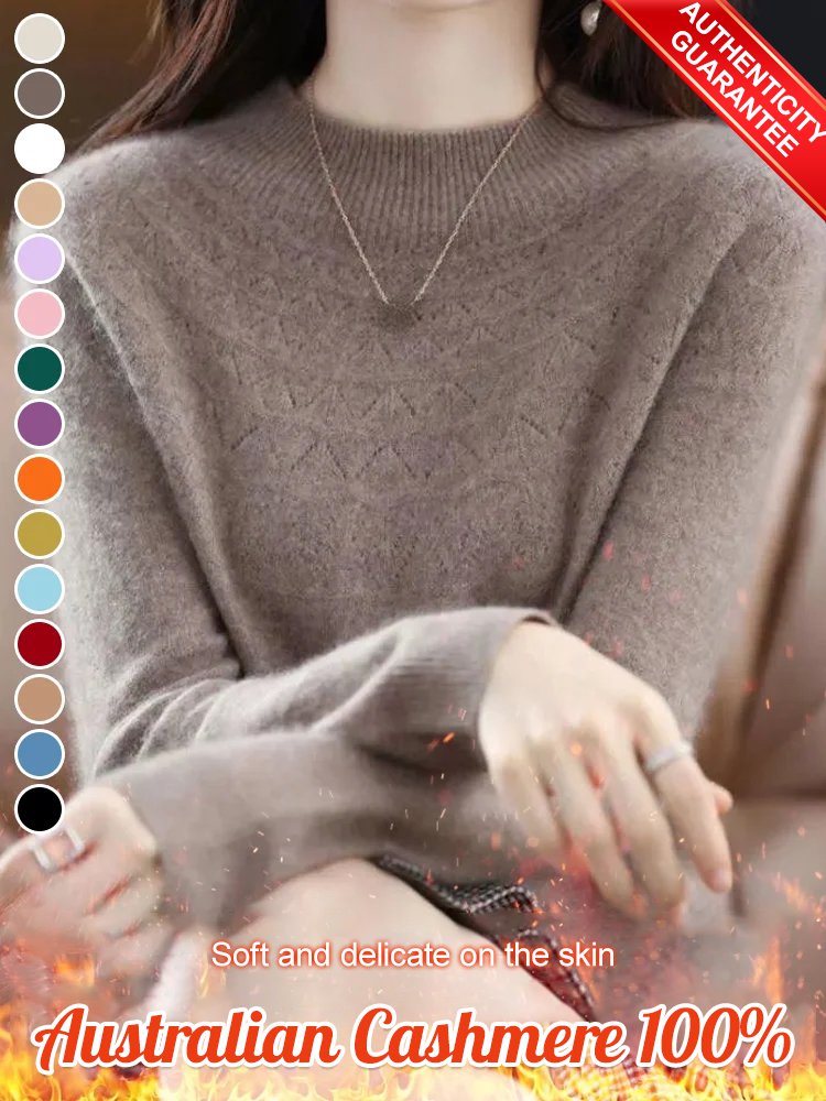Seamless cashmere half turtleneck knit sweater