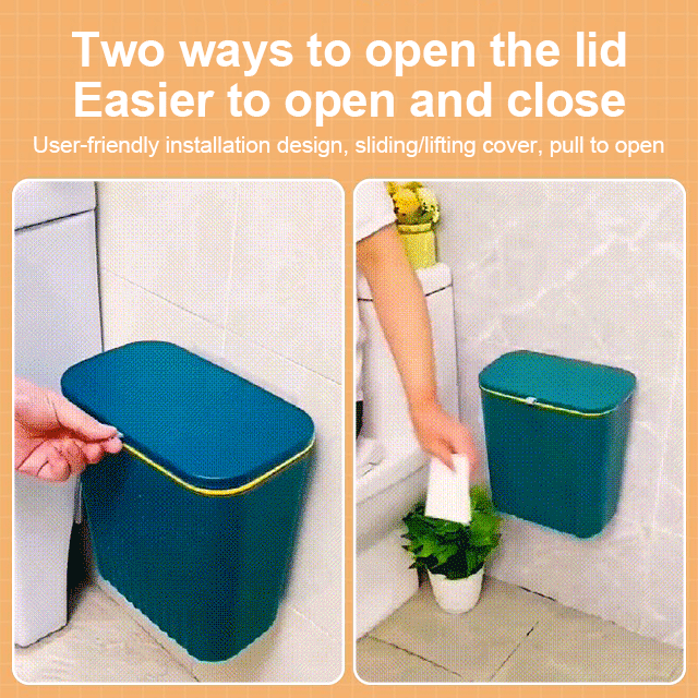 Hangable sliding lid trash can