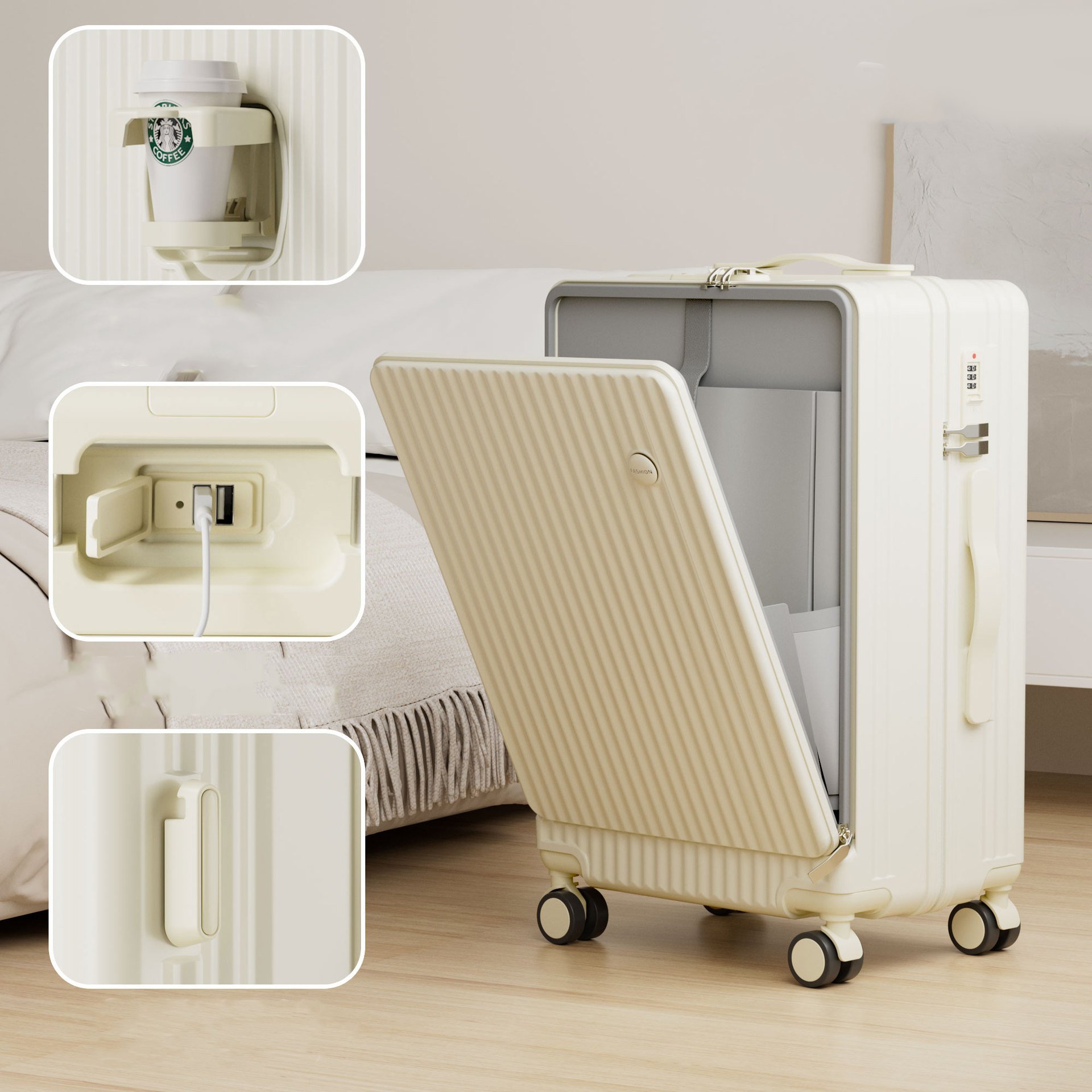 USBポート付きフロントオープンスーツケース