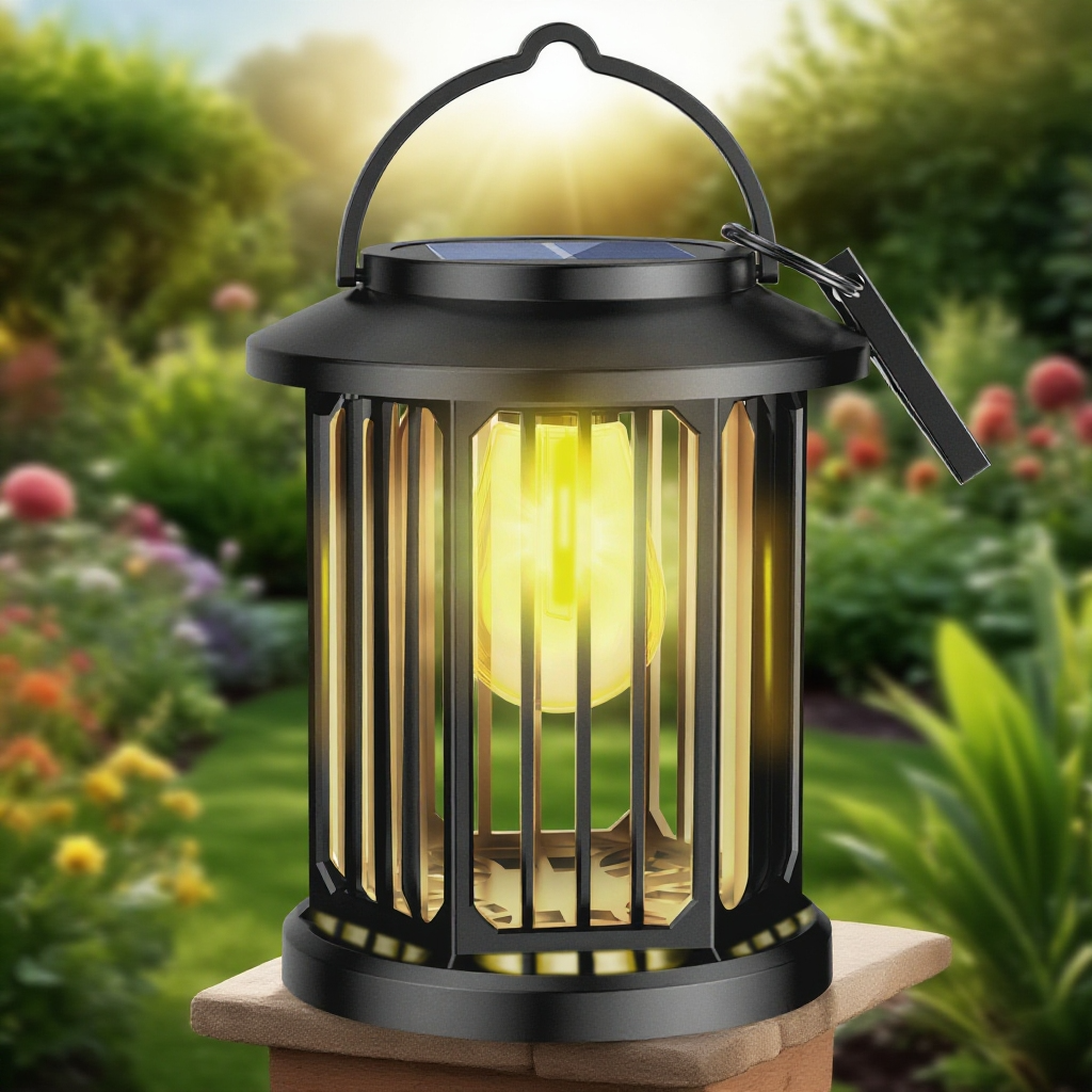 Solární zahradní lampa osvětlující cestu