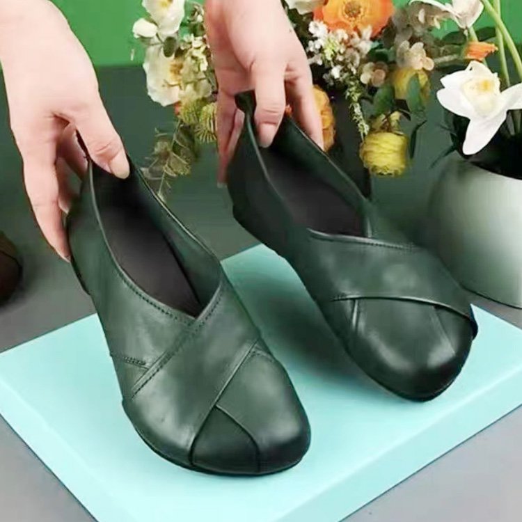 爆款小羊皮低跟軟底鞋女
