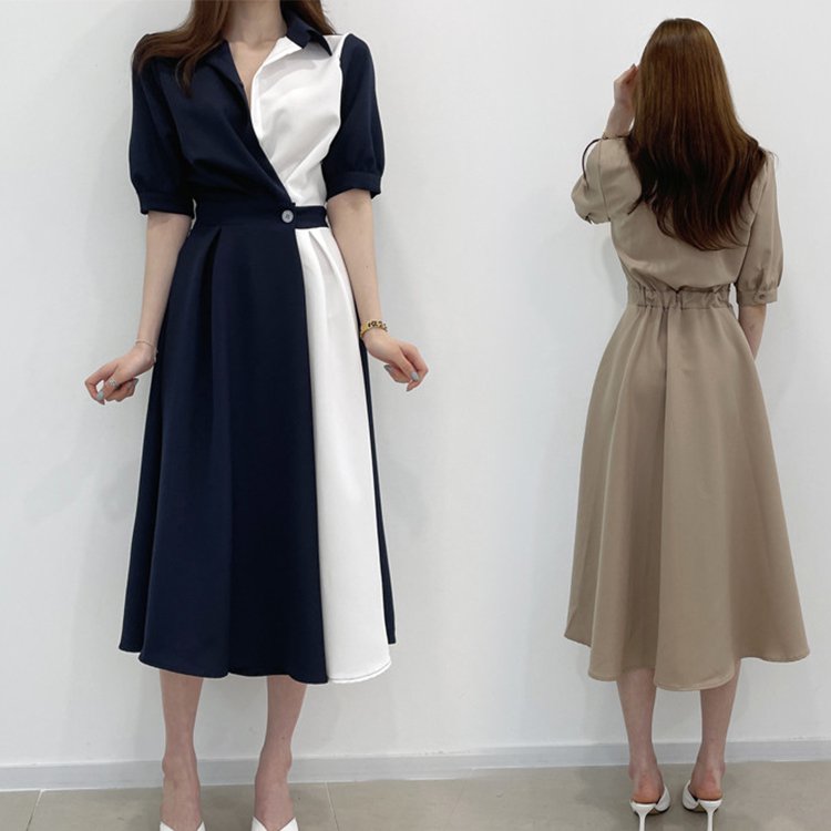 フレンチバイカラーロングシャツワンピ