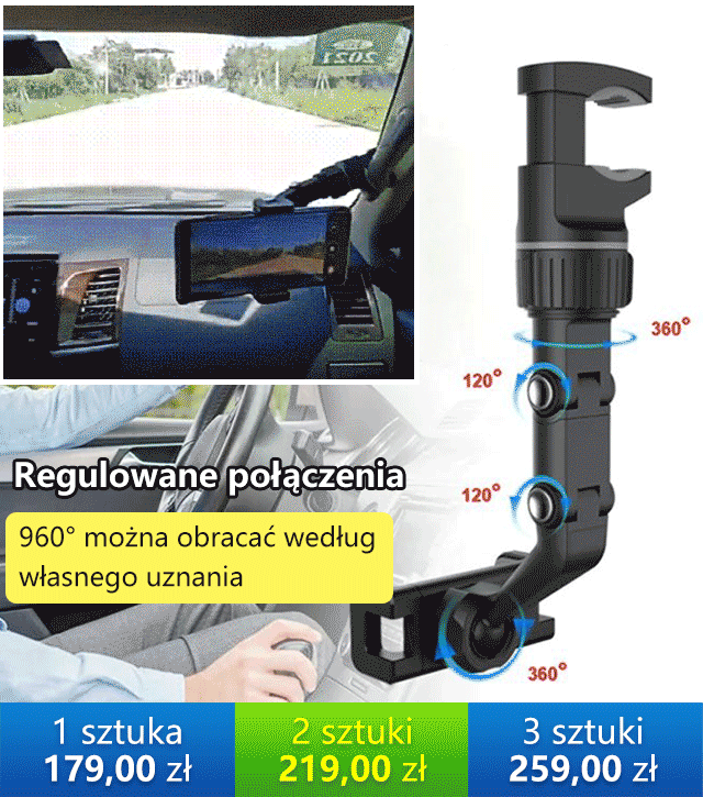 UCHWYT SAMOCHODOWY NA TELEFON WSTECZNE LUSTERKO