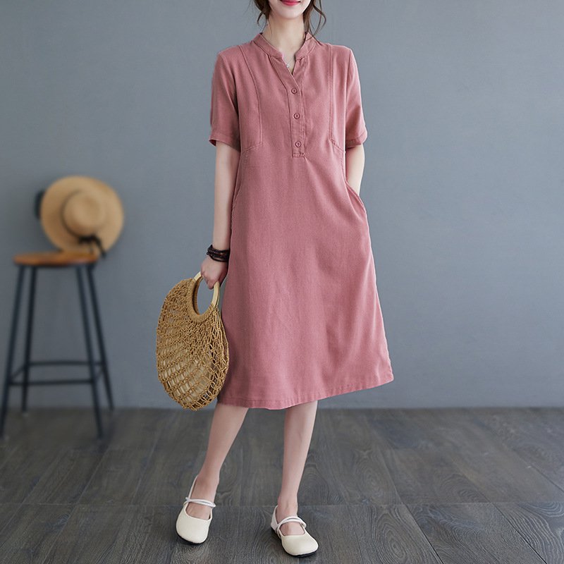 綿麻Ｖネックワンピース