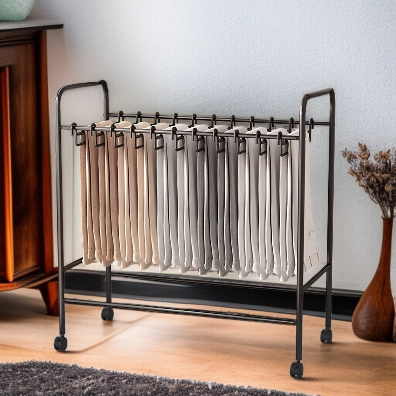 Iron base movable pants organizer rack in modern closet