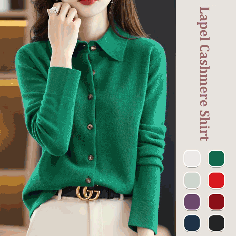 Loose Long Sleeve Polo Collar Knitted Cardigan