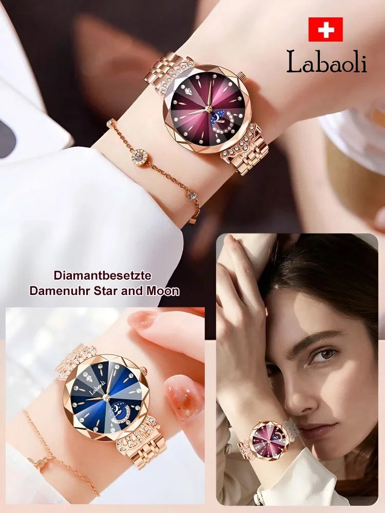 Diamantbesetzte Damenuhr Star and Moon