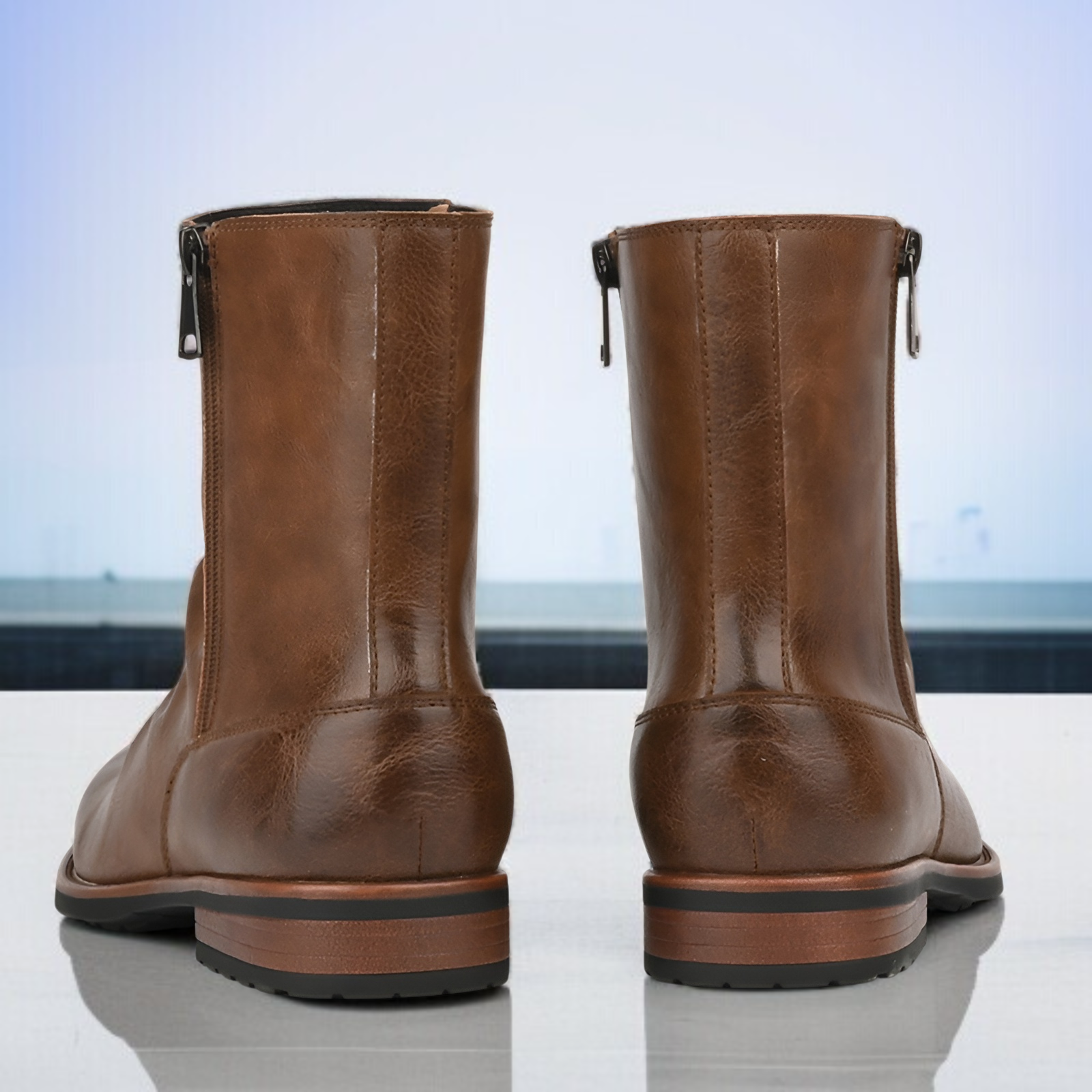 大きなプリーツ短筒ブーツ 両側ジッパー 無地カジュアル万能メンズブーツ