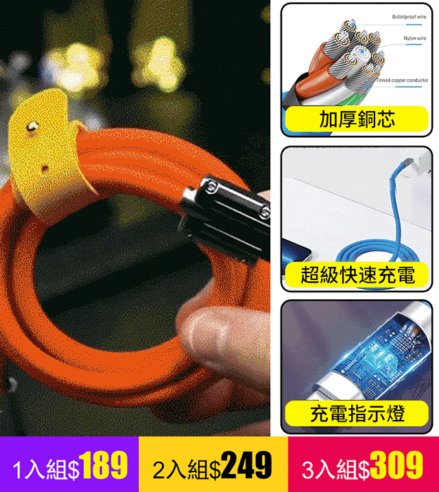 【可180°旋轉 10年用不壞】180°可旋轉快充數據線