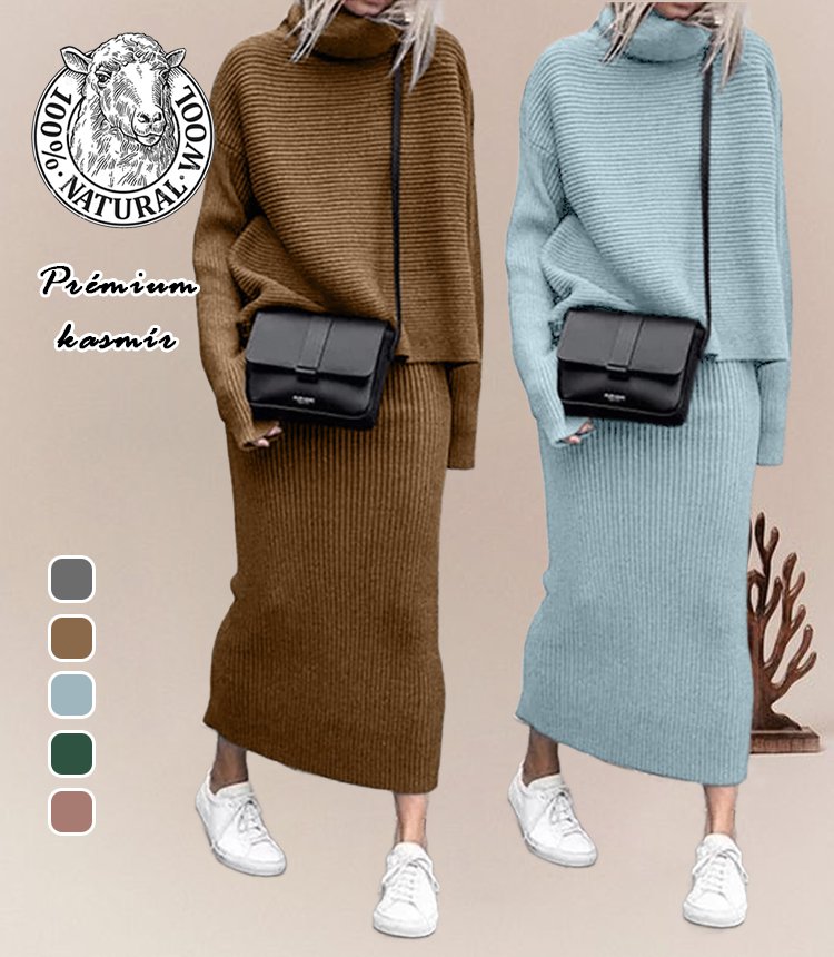 Laza, bő szabású, magas galléros kasmírruha