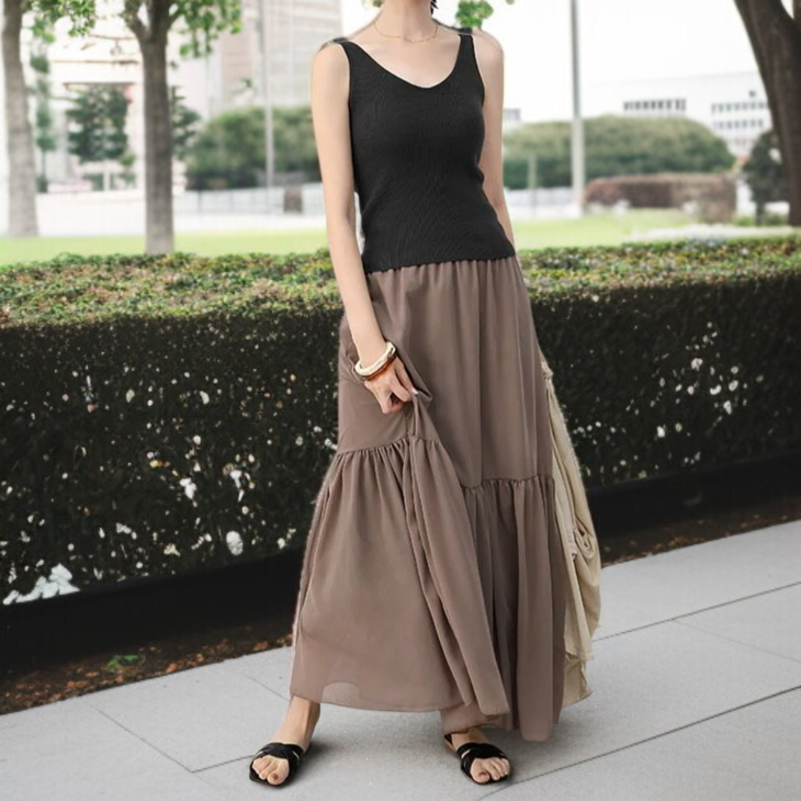 봄여름 하이웨스트 스커트 캐주얼 케이크 스커트 드롭감 큰 A라인 스커트
