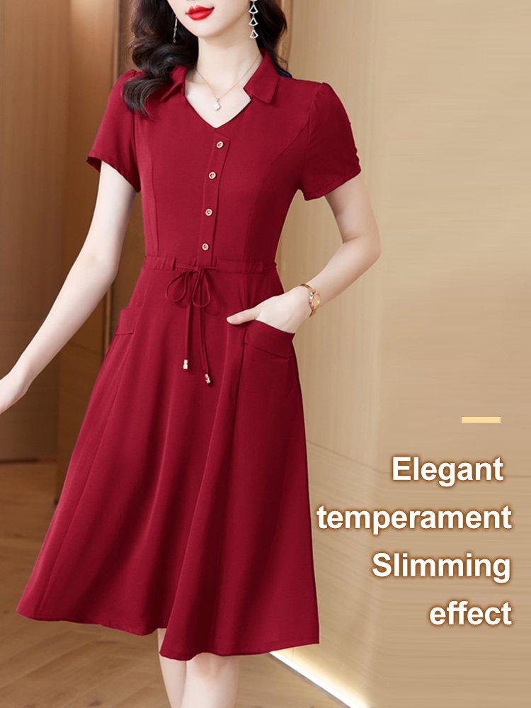 Waist-in and belly covering slimming A-line dress for woman