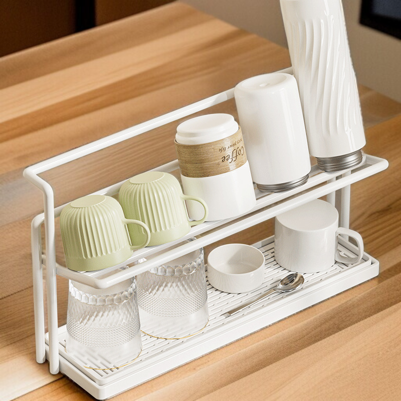 대나무 커버가 있는 이중 수납 세라믹 컵 홀더