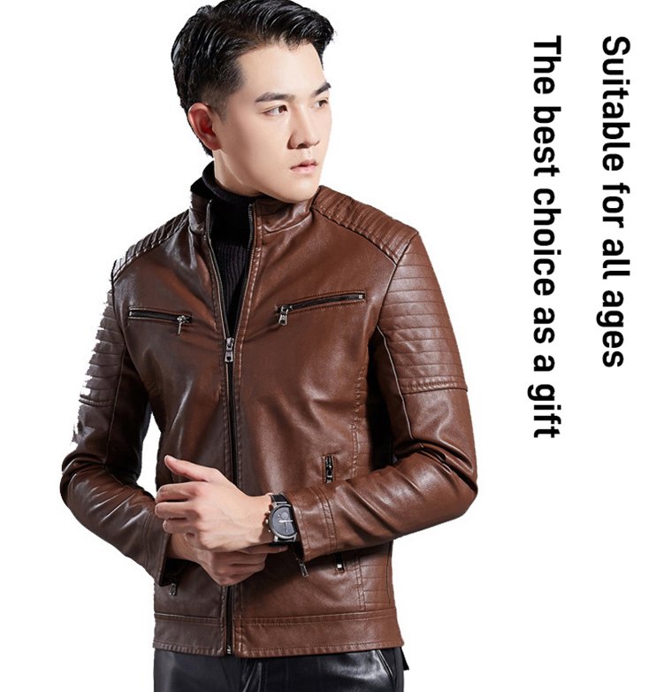 Stand-up collar men's biker leather jacket