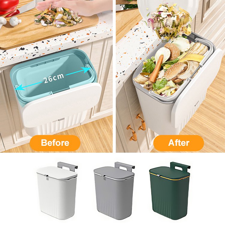 Hangable sliding lid trash can