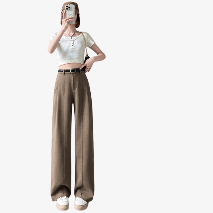 몸매 보정 효과가 뛰어난 하이웨스트 팬츠 착용샷