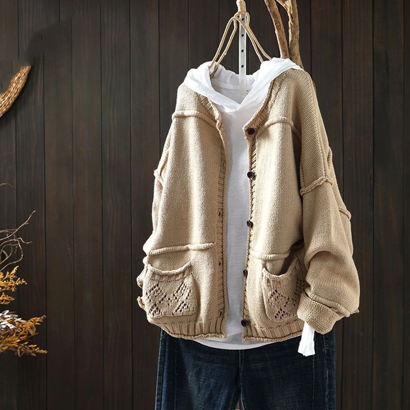 カジュアル多色展開ルーズ切り替えニットセーター