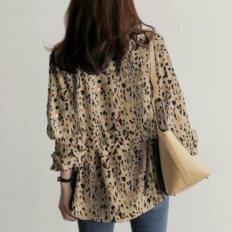 면마 레오퍼드 무늬 블라우스 