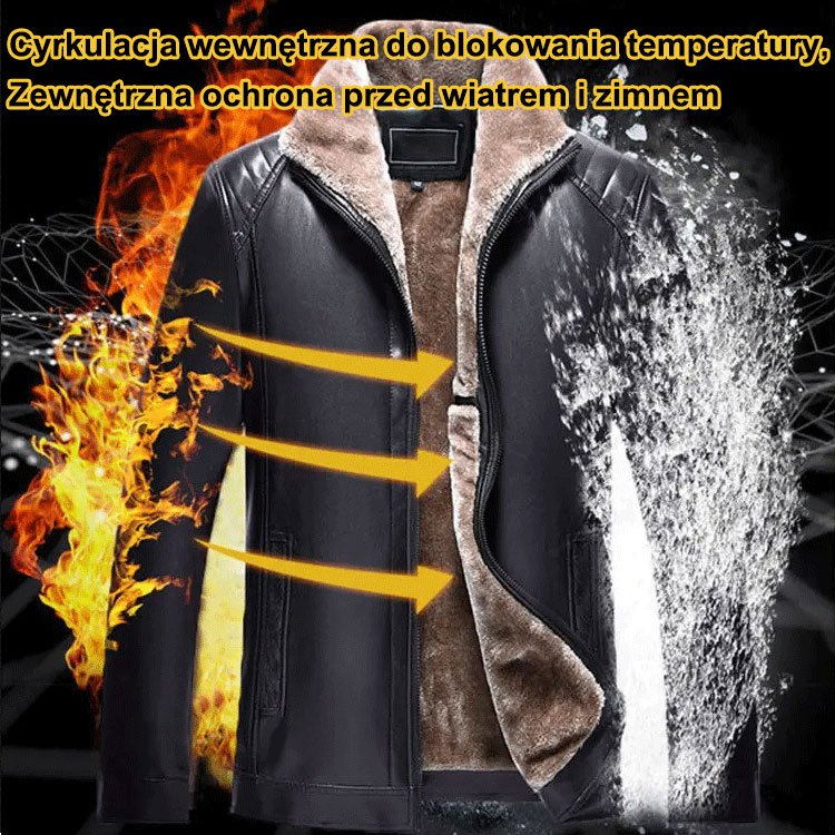 Nowa męska ciepła skórzana i wełniana kurtka