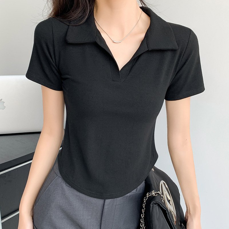 여성슬림순색반팔폴로티