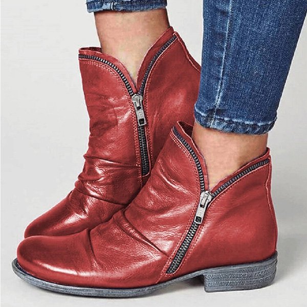 Chunky-heeled ankle boots with double-sided zipper