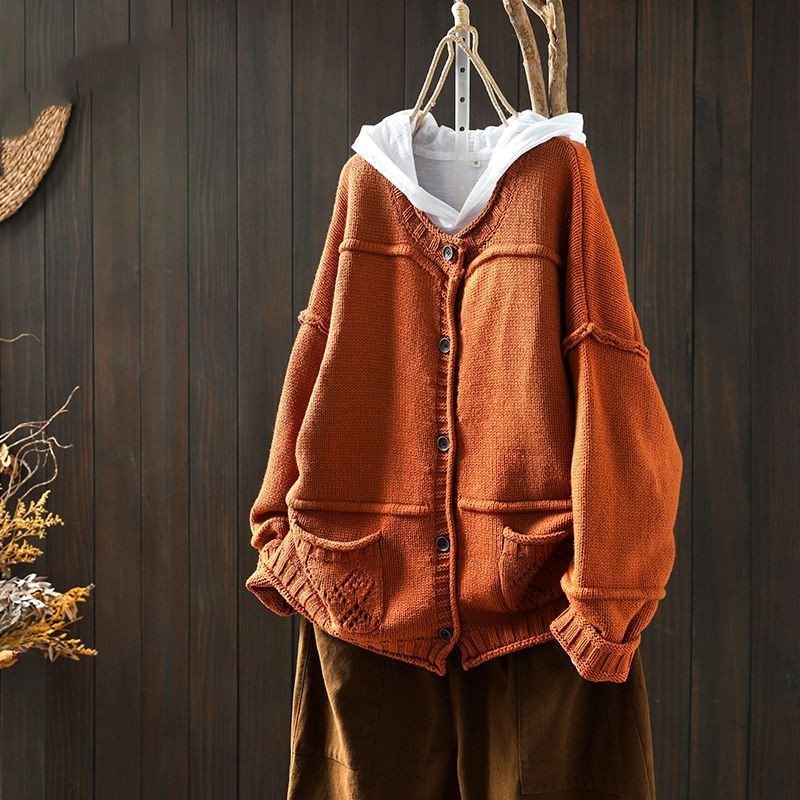 カジュアル多色展開ルーズ切り替えニットセーター