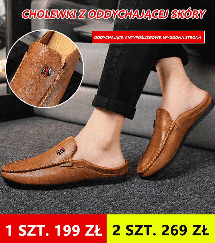 JS--Pół pantofel z oddychającej skóry bez obcasa