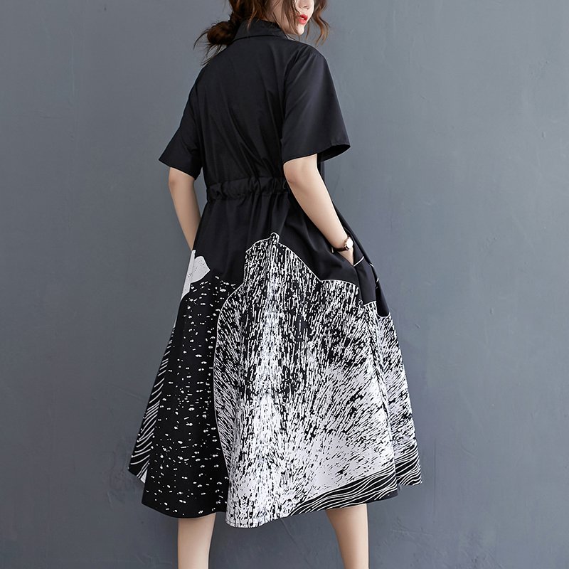 ボウタイウエストマーク落書きポケット付きワンピース