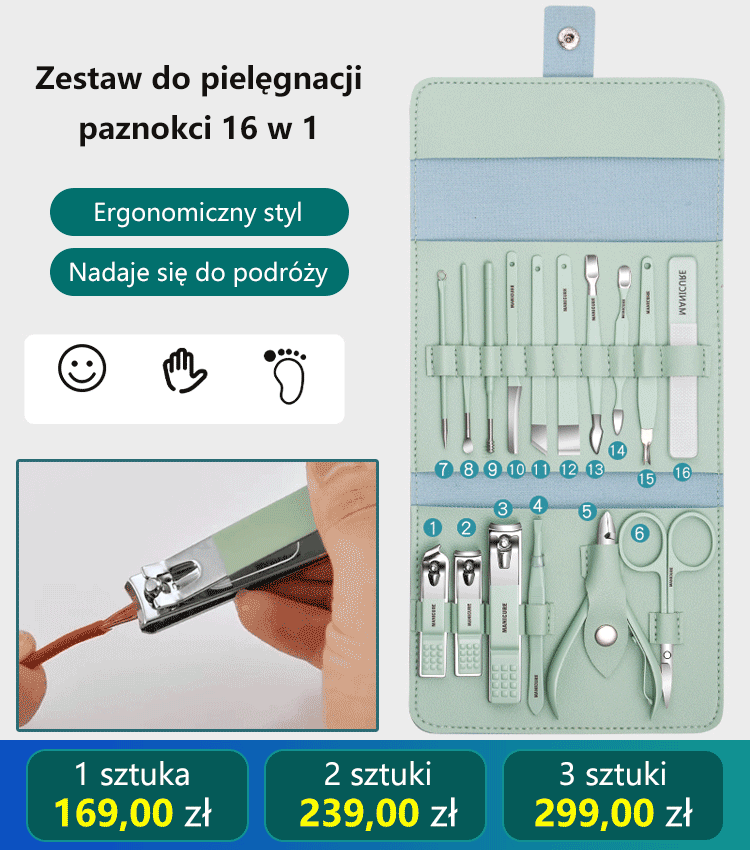 16-częściowy profesjonalny zestaw do pielęgnacji dłoni, twarzy i stóp