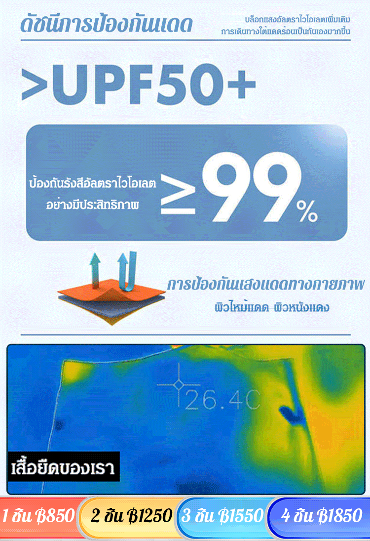 เสื้อกันแดดผ้าไหมเย็น UPF50+ ใส่ได้ทั้งผู้ชายและผู้หญิง
