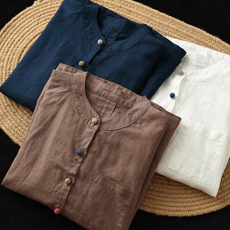 無地綿麻シャツ