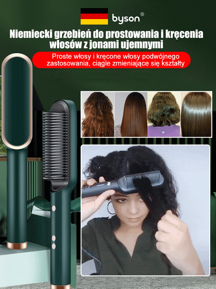 Niemiecki grzebień do prostowania i kręcenia włosów z jonami ujemnymi