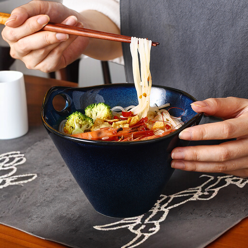 日本の窯麺鉢陶器帽子鉢家庭用ラーメン鉢両耳鉢創作食器食用麺鉢スープ鉢サラダ鉢