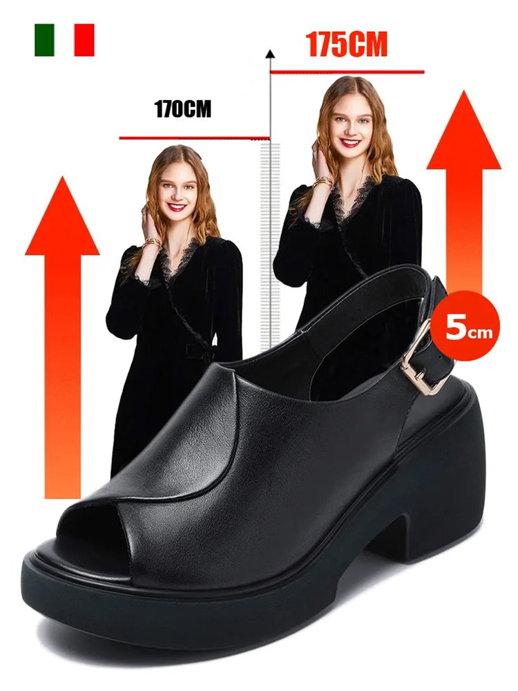 本革チャンキーヒールサンダル