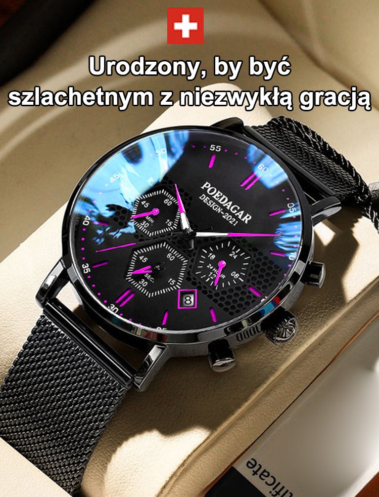 Szwajcarski wysokiej klasy świecący wodoodporny zegarek