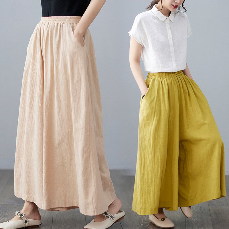 リネン混ガウチョパンツ